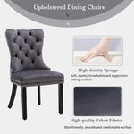 6x Velvet Dining Chairs Upholstered Tufted Kithcen Chair with Solid Wood Legs Stud Trim and Ring-Gray - Furniture > Bar