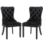 6x Velvet Dining Chairs Upholstered Tufted Kithcen Chair with Solid Wood Legs Stud Trim and Ring-Black - Furniture >