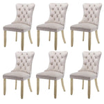 6x Velvet Dining Chairs Upholstered Tufted Kithcen Chair with Solid Wood Legs Stud Trim and Ring-Beige - Furniture >