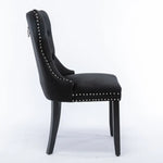 6x Velvet Dining Chairs Upholstered Tufted Kithcen Chair with Solid Wood Legs Stud Trim and Ring-Black - Furniture >