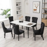 6x Velvet Dining Chairs Upholstered Tufted Kithcen Chair with Solid Wood Legs Stud Trim and Ring-Black - Furniture >