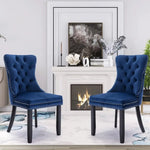 6x Velvet Dining Chairs Upholstered Tufted Kithcen Chair with Solid Wood Legs Stud Trim and Ring-Blue - Furniture > Bar