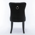 6x Velvet Dining Chairs Upholstered Tufted Kithcen Chair with Solid Wood Legs Stud Trim and Ring-Black - Furniture >