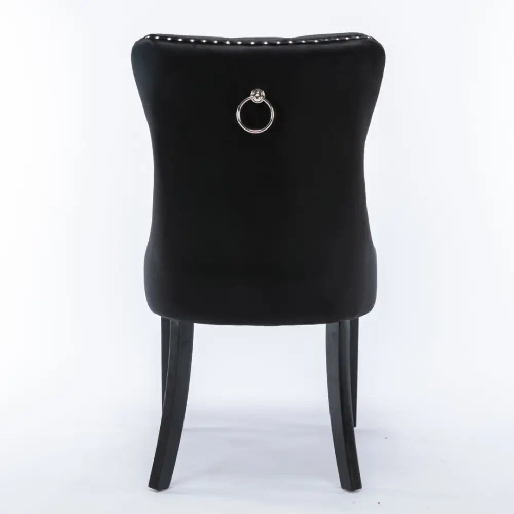 6x Velvet Dining Chairs Upholstered Tufted Kithcen Chair with Solid Wood Legs Stud Trim and Ring-Black - Furniture >