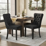 6x Velvet Dining Chairs Upholstered Tufted Kithcen Chair with Solid Wood Legs Stud Trim and Ring-Black - Furniture >