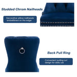 6x Velvet Dining Chairs Upholstered Tufted Kithcen Chair with Solid Wood Legs Stud Trim and Ring-Blue - Furniture > Bar