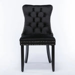 6x Velvet Dining Chairs Upholstered Tufted Kithcen Chair with Solid Wood Legs Stud Trim and Ring-Black - Furniture >
