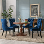 6x Velvet Dining Chairs Upholstered Tufted Kithcen Chair with Solid Wood Legs Stud Trim and Ring-Blue - Furniture > Bar