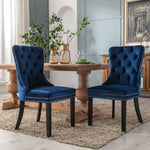 6x Velvet Dining Chairs Upholstered Tufted Kithcen Chair with Solid Wood Legs Stud Trim and Ring-Blue - Furniture > Bar