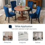 6x Velvet Dining Chairs Upholstered Tufted Kithcen Chair with Solid Wood Legs Stud Trim and Ring-Blue - Furniture > Bar