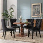 6x Velvet Dining Chairs Upholstered Tufted Kithcen Chair with Solid Wood Legs Stud Trim and Ring-Black - Furniture >