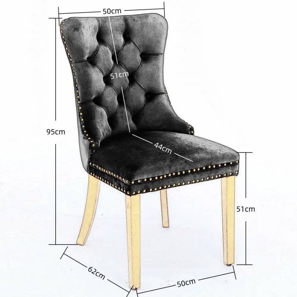 6x Velvet Dining Chairs with Golden Metal Legs-Black - Furniture > Bar Stools & Chairs