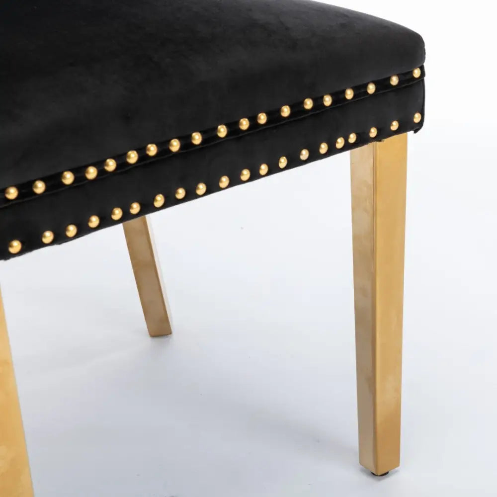 6x Velvet Dining Chairs with Golden Metal Legs-Black - Furniture > Bar Stools & Chairs