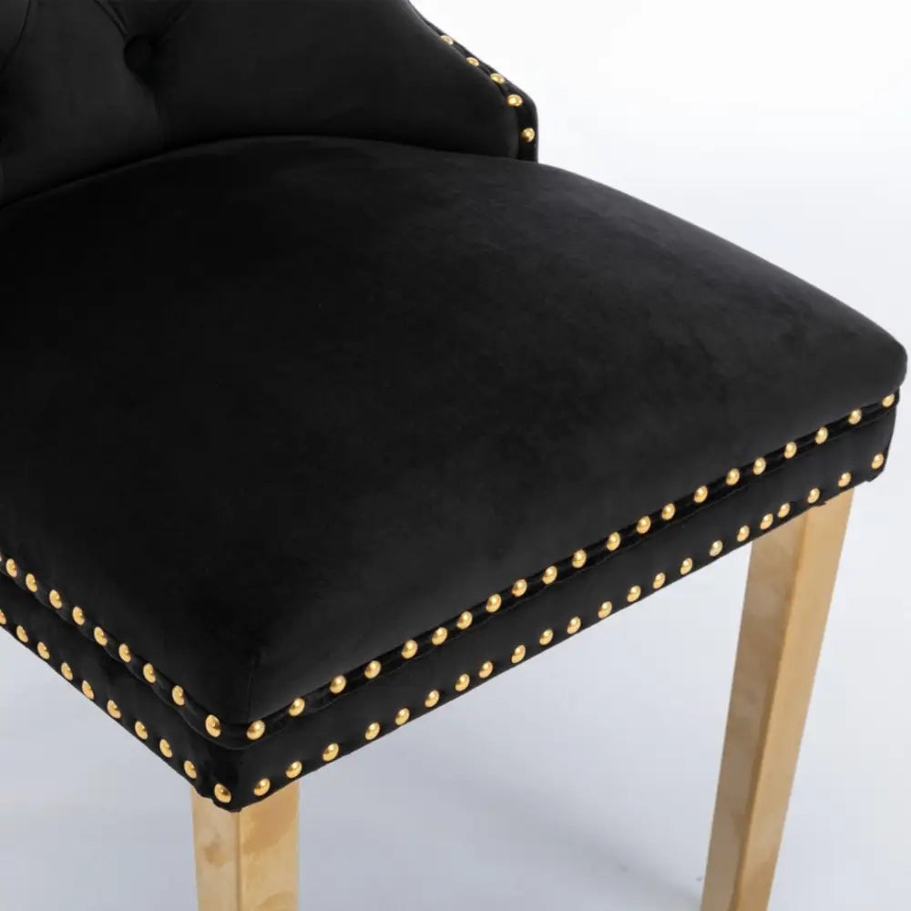 6x Velvet Dining Chairs with Golden Metal Legs-Black - Furniture > Bar Stools & Chairs