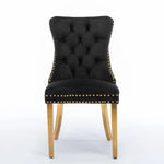 6x Velvet Dining Chairs with Golden Metal Legs-Black - Furniture > Bar Stools & Chairs