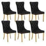 6x Velvet Dining Chairs with Golden Metal Legs-Black - Furniture > Bar Stools & Chairs