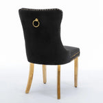 6x Velvet Dining Chairs with Golden Metal Legs-Black - Furniture > Bar Stools & Chairs
