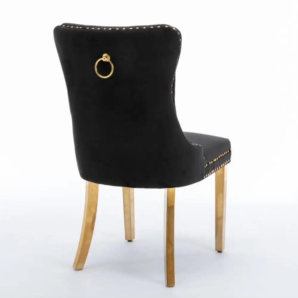 6x Velvet Dining Chairs with Golden Metal Legs-Black - Furniture > Bar Stools & Chairs