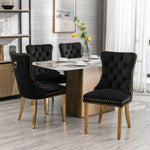 6x Velvet Dining Chairs with Golden Metal Legs-Black - Furniture > Bar Stools & Chairs