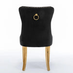 6x Velvet Dining Chairs with Golden Metal Legs-Black - Furniture > Bar Stools & Chairs