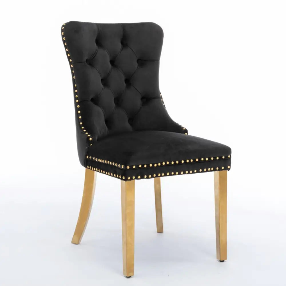 6x Velvet Dining Chairs with Golden Metal Legs-Black - Furniture > Bar Stools & Chairs