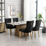 6x Velvet Dining Chairs with Golden Metal Legs-Black - Furniture > Bar Stools & Chairs