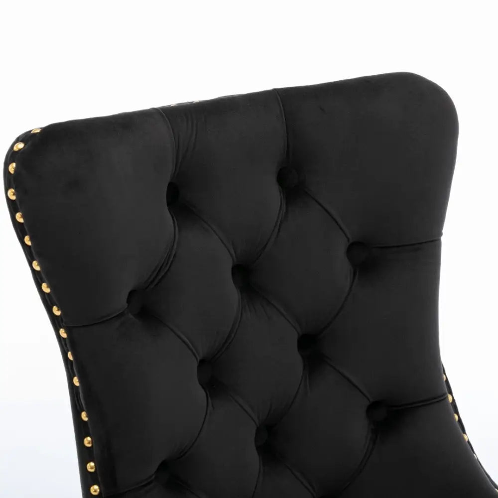 6x Velvet Dining Chairs with Golden Metal Legs-Black - Furniture > Bar Stools & Chairs
