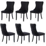 6x Velvet Upholstered Dining Chairs Tufted Wingback Side Chair with Studs Trim Solid Wood Legs for Kitchen - Furniture