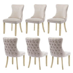 6x Velvet Upholstered Dining Chairs Tufted Wingback Side Chair with Studs Trim Solid Wood Legs for Kitchen - Furniture