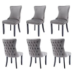 6x Velvet Upholstered Dining Chairs Tufted Wingback Side Chair with Studs Trim Solid Wood Legs for Kitchen - Furniture