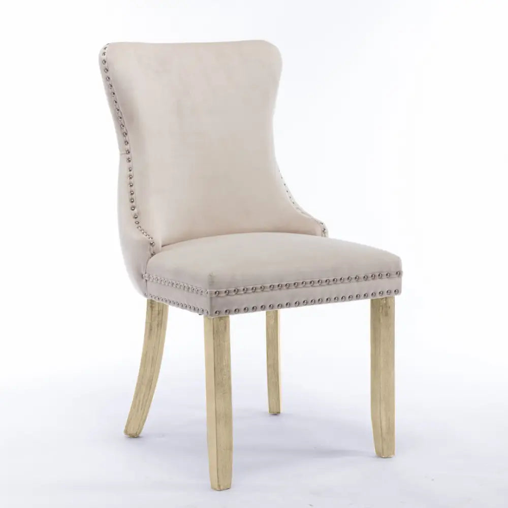 6x Velvet Upholstered Dining Chairs Tufted Wingback Side Chair with Studs Trim Solid Wood Legs for Kitchen - Furniture