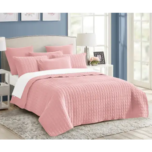 7 piece vintage stone wash comforter set queen nude pink - Home & Garden > Bedding