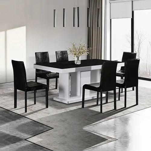 7 Pieces Dining Suite Dining Table & 6X Black Chairs in Rectangular Shape High Glossy MDF Wooden Base Combination