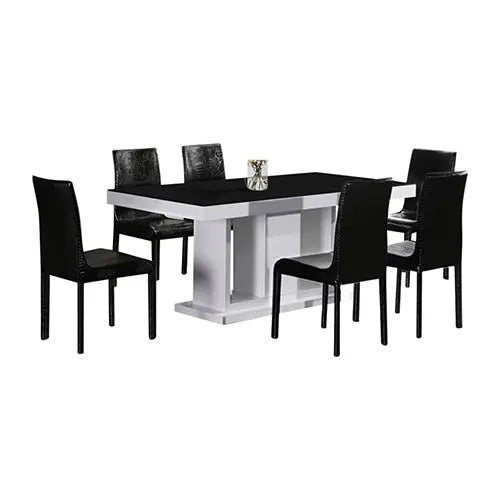 7 Pieces Dining Suite Dining Table & 6X Black Chairs in Rectangular Shape High Glossy MDF Wooden Base Combination