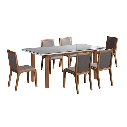 7 Pieces Dining Suite Dining Table & 6X Chairs in White Top High Glossy Wooden Base - Furniture > Dining