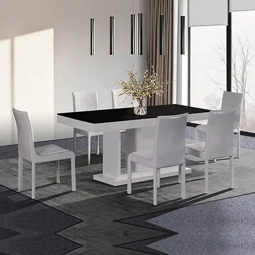 7 Pieces Dining Suite Dining Table & 6X White Chairs in Rectangular Shape High Glossy MDF Wooden Base Combination