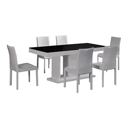 7 Pieces Dining Suite Dining Table & 6X White Chairs in Rectangular Shape High Glossy MDF Wooden Base Combination