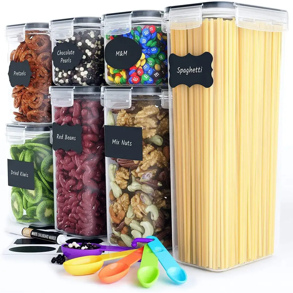 7 Pieces Plastic BPA Free Food Storage Containers for Kitchen (Black) - Home & Garden > Storage