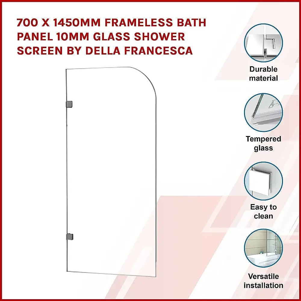 700 x 1450mm Frameless Bath Panel 10mm Glass Shower Screen By Della Francesca - Furniture > Bathroom > Shower Heads &