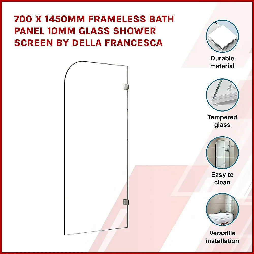 700 x 1450mm Frameless Bath Panel 10mm Glass Shower Screen By Della Francesca - Furniture > Bathroom > Shower Heads &