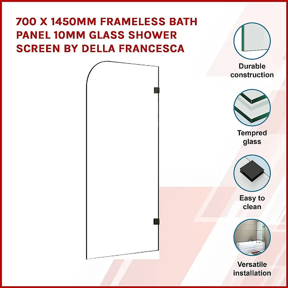 700 x 1450mm Frameless Bath Panel 10mm Glass Shower Screen By Della Francesca - Furniture > Bathroom > Shower Heads &