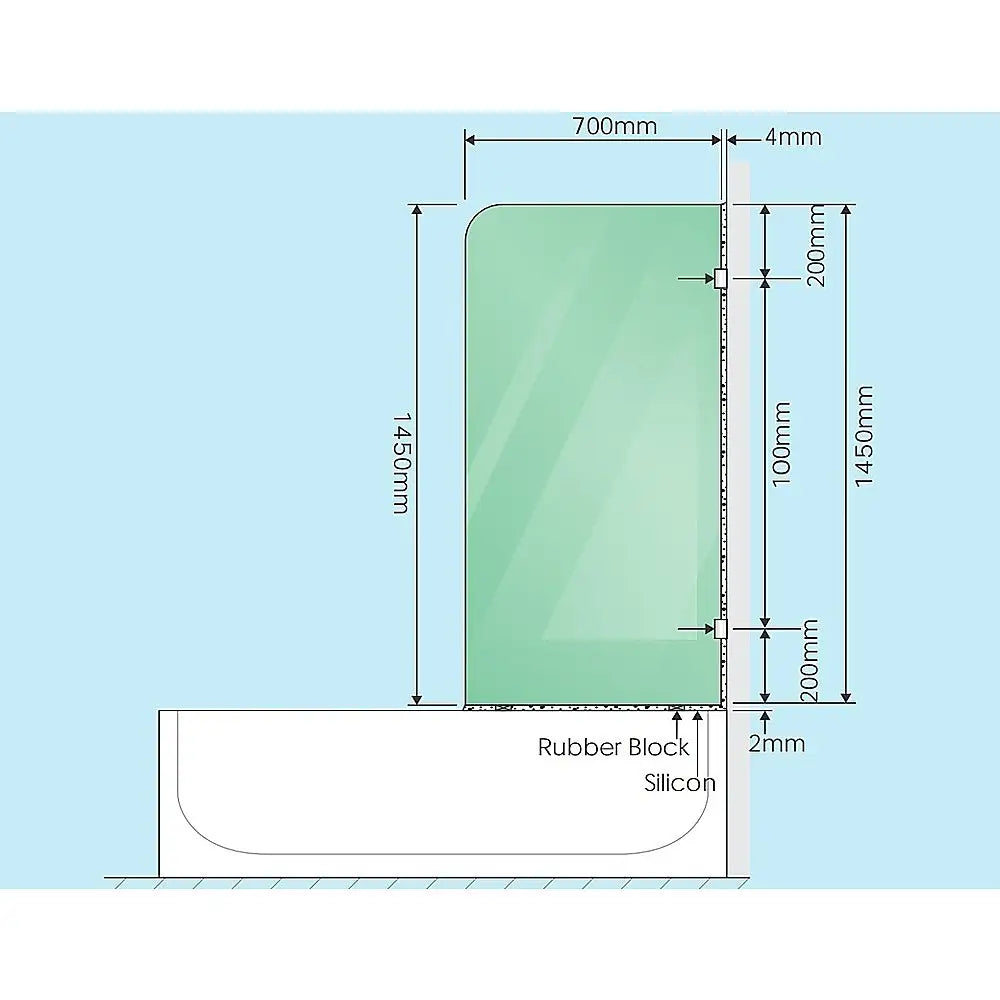 70cm Frameless Glass Bath Screen with Brackets - Nickel - Furniture > Bathroom > Shower Heads & Screens