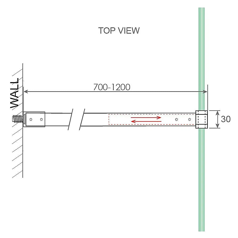 70cm Reeded Single Shower Glass Screen with Nickel Wall Channel & Round Pole - Furniture > Bathroom > Shower Heads &