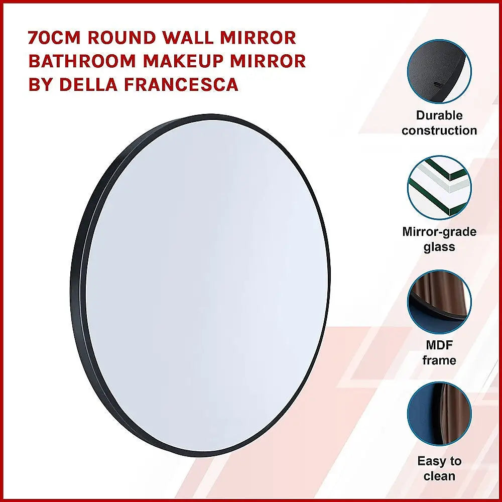 70cm Round Wall Mirror Bathroom Makeup Mirror by Della Francesca - Home & Garden > Bathroom Accessories