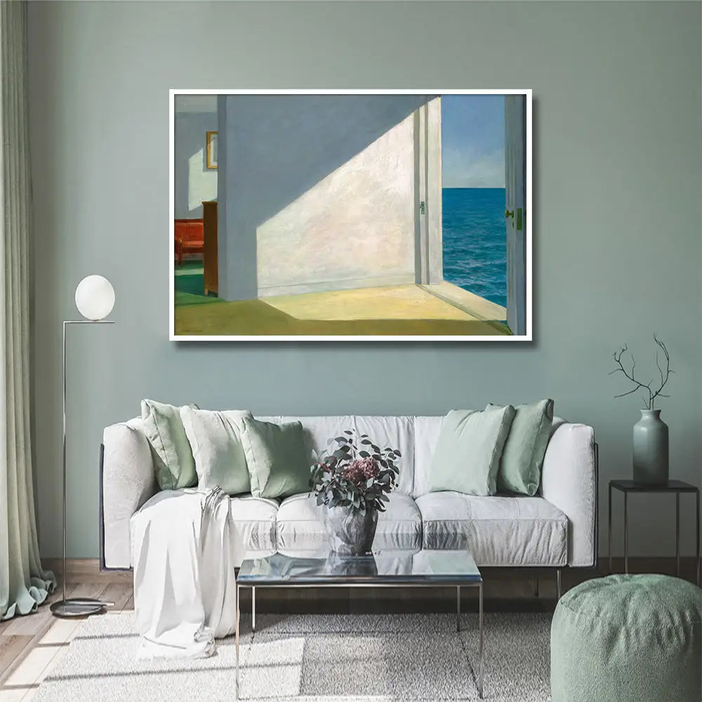 70cmx100cm Room By The Sea By Edward Hopper White Frame Canvas Wall Art - Home & Garden > Wall Art