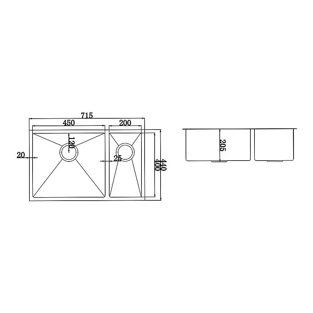 715x440mm Handmade Stainless Steel Undermount / Topmount Kitchen Sink with Waste - Furniture > Bathroom > Sinks