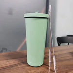 750ml Dark Brown Straw Cup - 304 Stainless Steel Reusable BPA-Free Water Bottle with Leak-Proof Lid Large Capacity