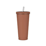 750ml Dark Brown Straw Cup - 304 Stainless Steel Reusable BPA-Free Water Bottle with Leak-Proof Lid Large Capacity