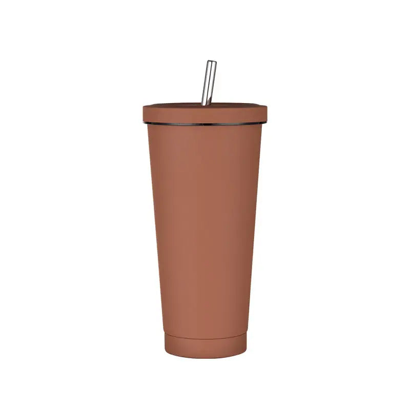 750ml Dark Brown Straw Cup - 304 Stainless Steel Reusable BPA-Free Water Bottle with Leak-Proof Lid Large Capacity