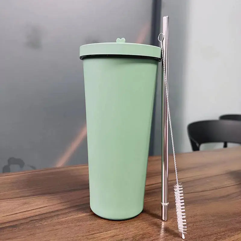 750ml Green Straw Cup - 304 Stainless Steel Reusable BPA-Free Water Bottle with Leak-Proof Lid Large Capacity Perfect